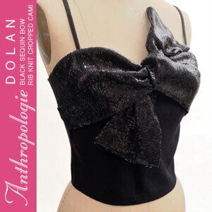Anthropologie Dolan Black Rib Cropped Cami With Sequin Bow Size S